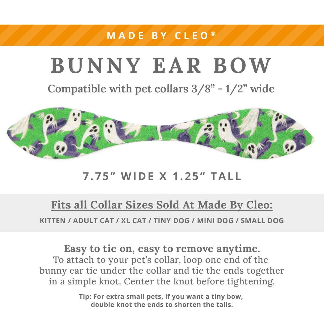 Cat Collar & Bunny Ear Bow Set - "Ghostly Gathering" - Halloween Green Ghost Cat Collar w/ Matching Bunny Bow Tie / Cat, Kitten + Small Dog Sizes