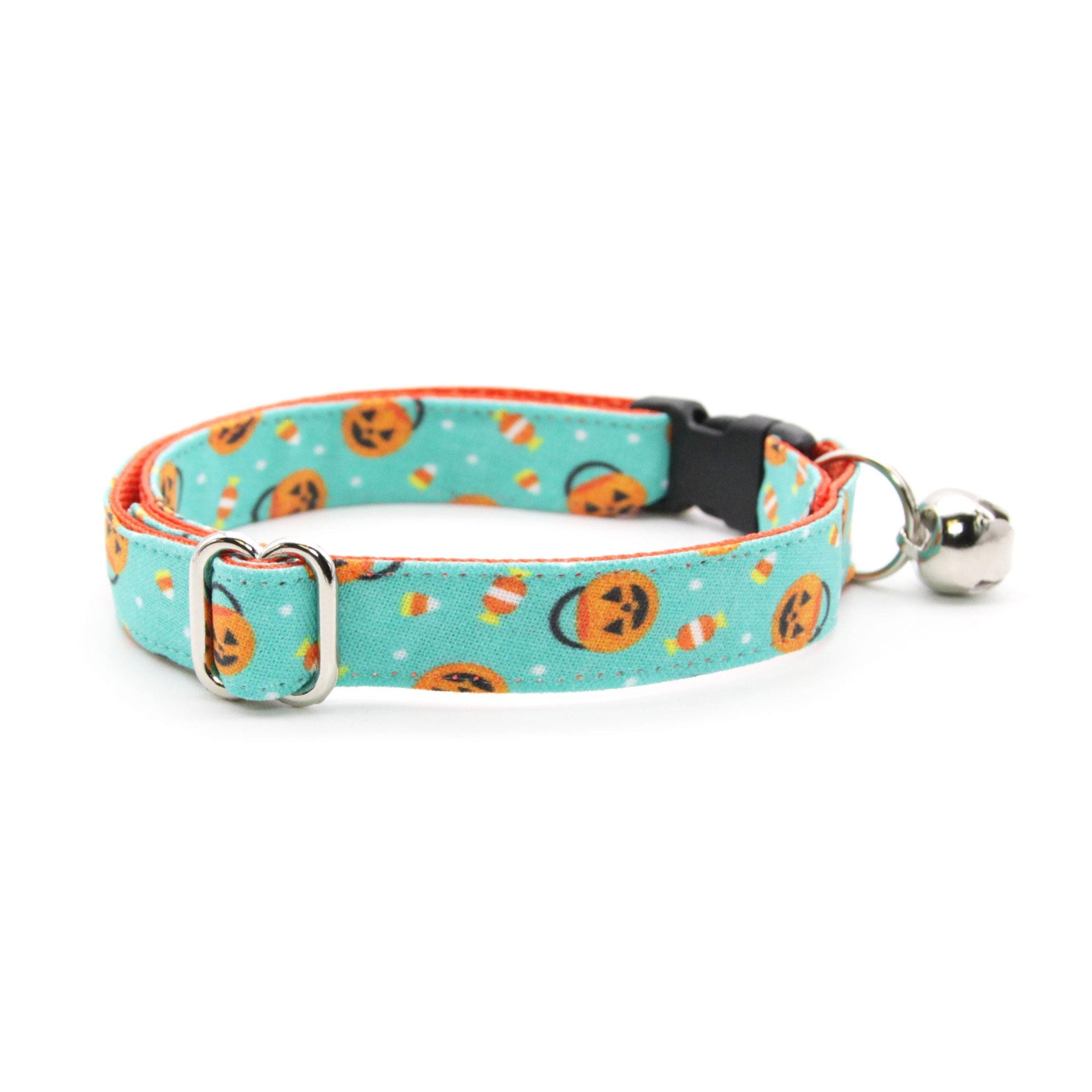 Cat Collar & Bunny Ear Bow Set - "Party Pumpkins" - Halloween Jack-o-lantern Pumpkin Cat Collar w/ Matching Bunny Bow Tie / Cat, Kitten + Small Dog Sizes