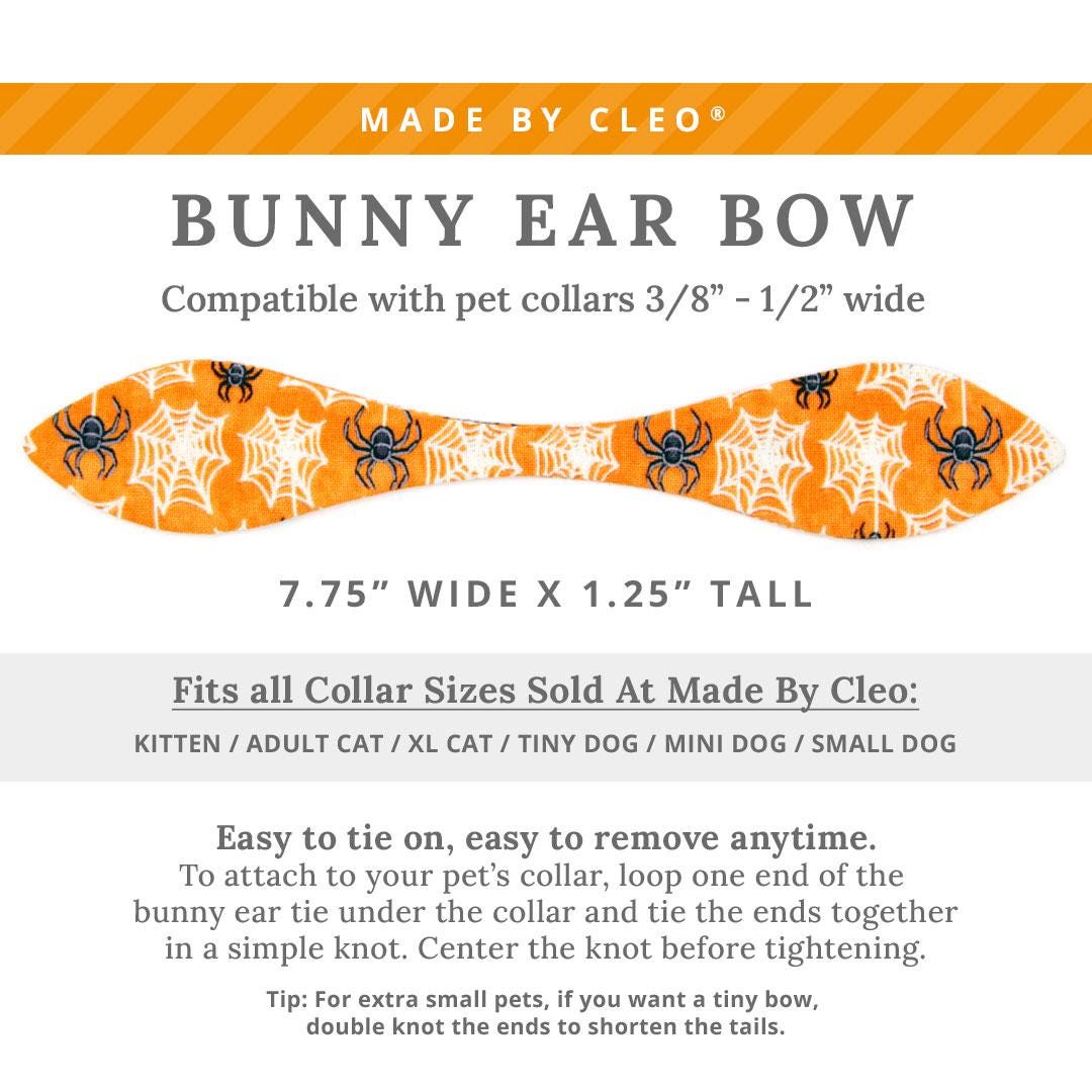 Cat Collar & Bunny Ear Bow Set - "Spooky Spiderwebs" - Halloween Orange Spider Web Cat Collar w/ Matching Bunny Bow Tie / Cat, Kitten + Small Dog Sizes