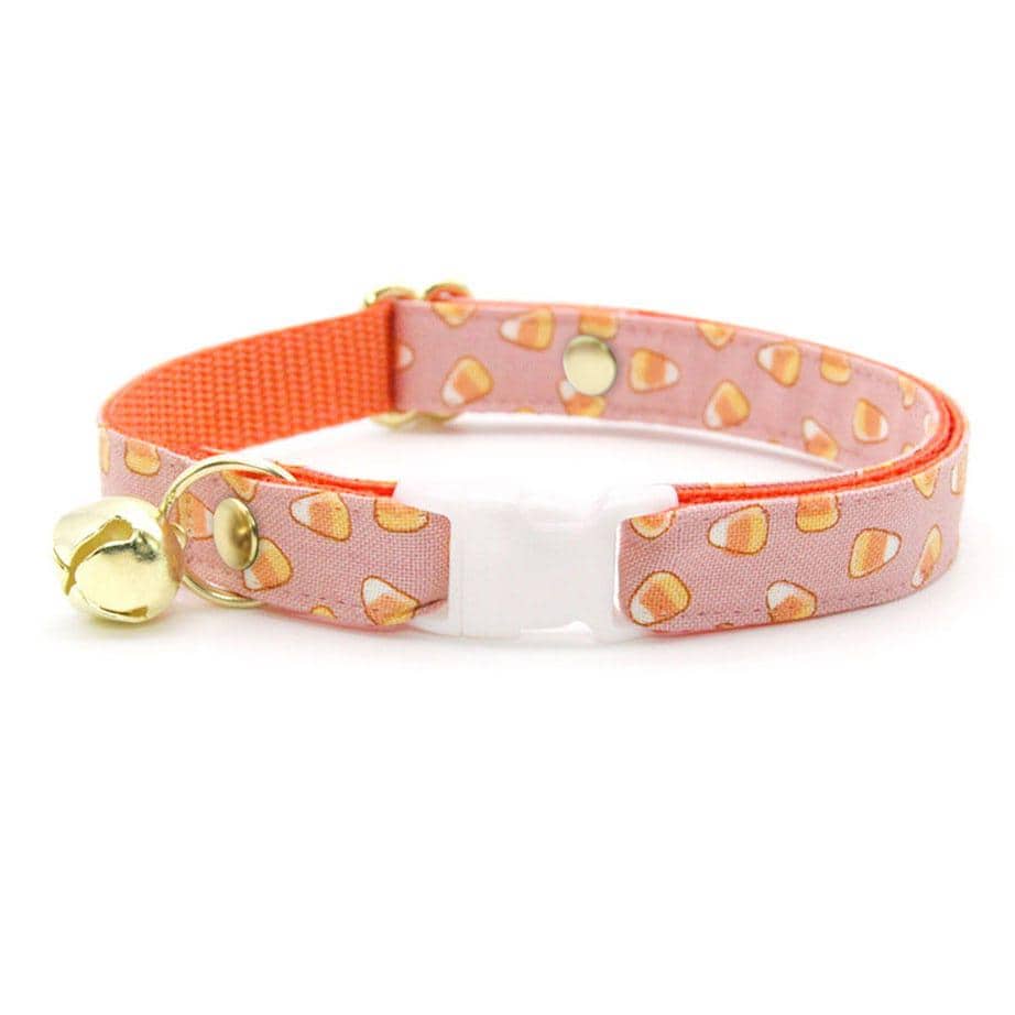 Cat Collar & Bunny Ear Bow Set - "Sweet Tooth" - Pink Halloween Candy Corn Cat Collar w/ Matching Bunny Bow Tie / Cat, Kitten + Small Dog Sizes