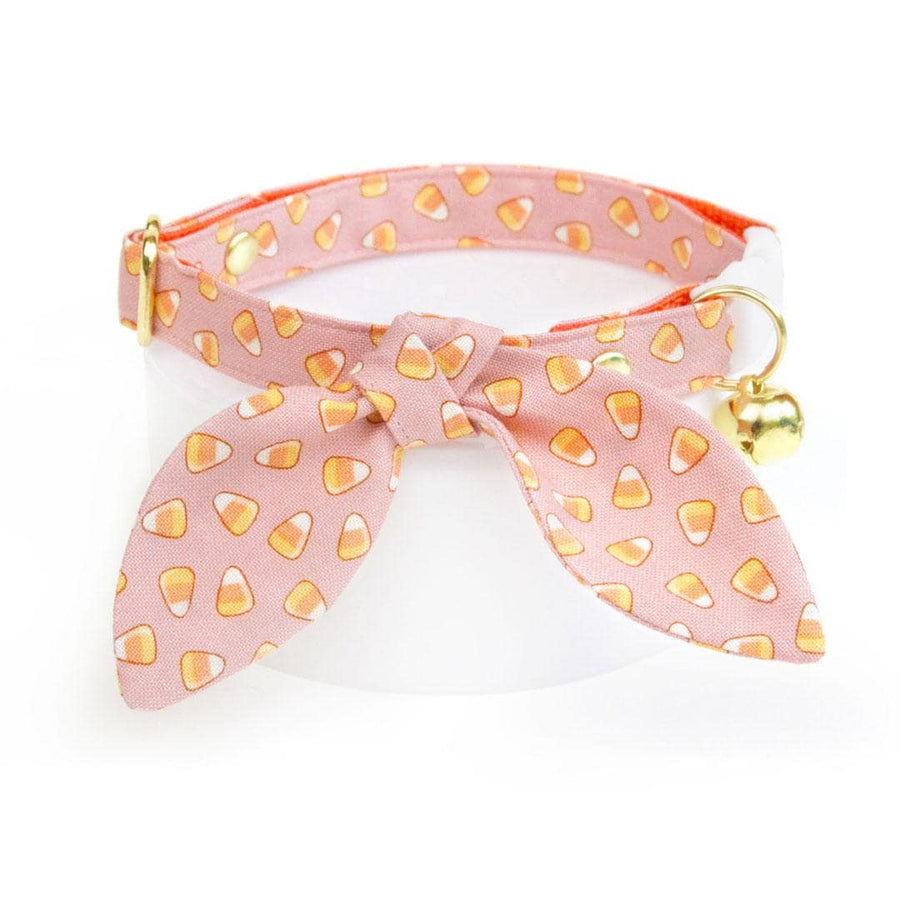 Cat Collar & Bunny Ear Bow Set - "Sweet Tooth" - Pink Halloween Candy Corn Cat Collar w/ Matching Bunny Bow Tie / Cat, Kitten + Small Dog Sizes