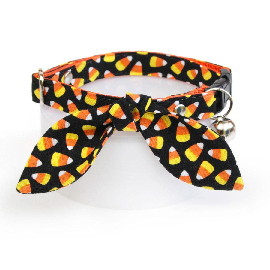 Cat Collar & Bunny Ear Bow Set - "Trick Or Treat" - Halloween Candy Corn Cat Collar w/ Matching Bunny Bow Tie / Cat, Kitten + Small Dog Sizes