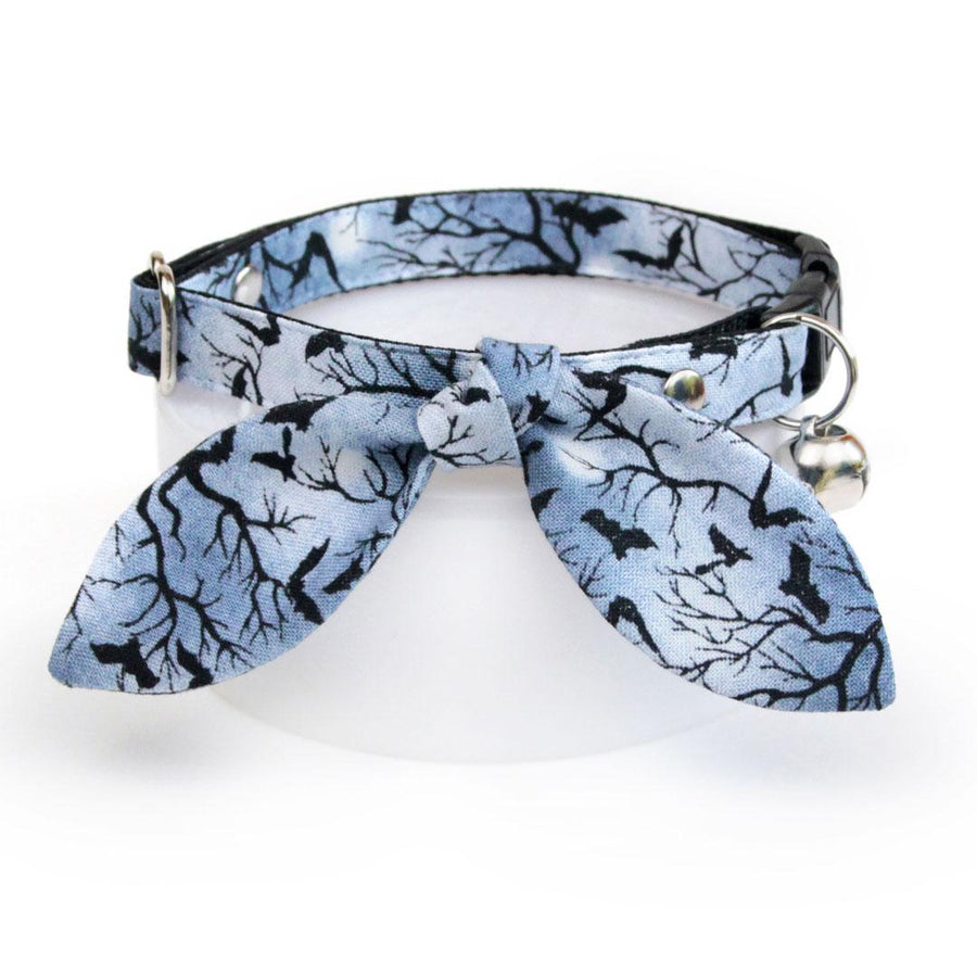 Cat Collar & Bunny Ear Bow Set - "Witching Hour" - Night Sky with Bats Cat Collar w/ Matching Bunny Bow Tie / Halloween Spooky / Cat, Kitten + Small Dog Sizes