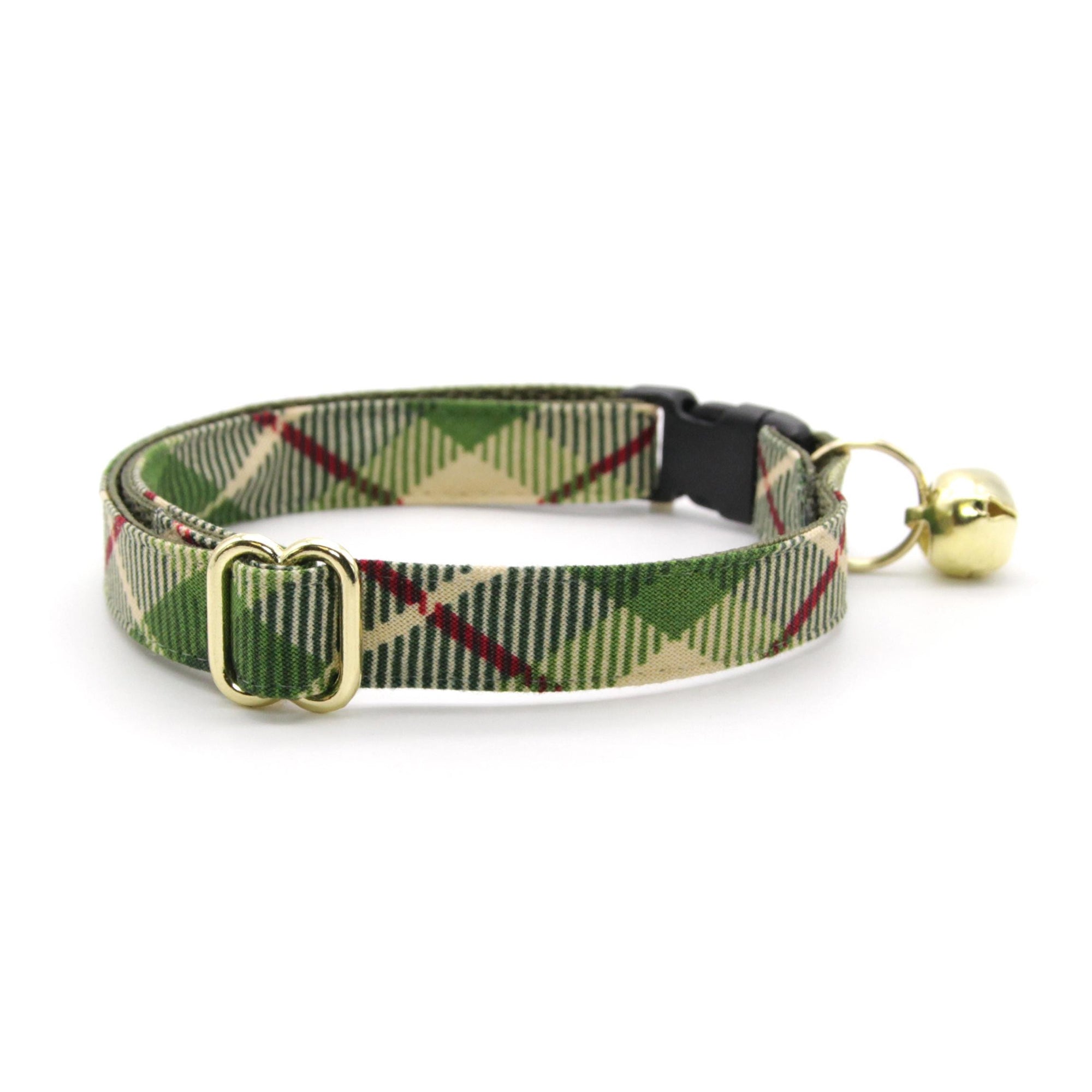 Cat Collar & Bunny Ear Bow Set - "Linden" - Tartan Plaid Green Cat Collar w/ Matching Bunny Bow Tie / Fall, Winter, Holiday / Cat, Kitten + Small Dog Sizes