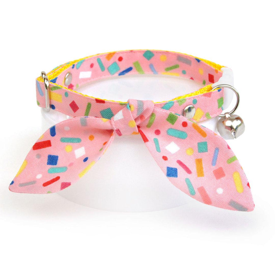 Cat Collar & Bunny Ear Bow Set - "Confetti Sprinkles" - Pink Birthday Cat Collar w/ Matching Bunny Bow Tie / Cat, Kitten + Small Dog Sizes