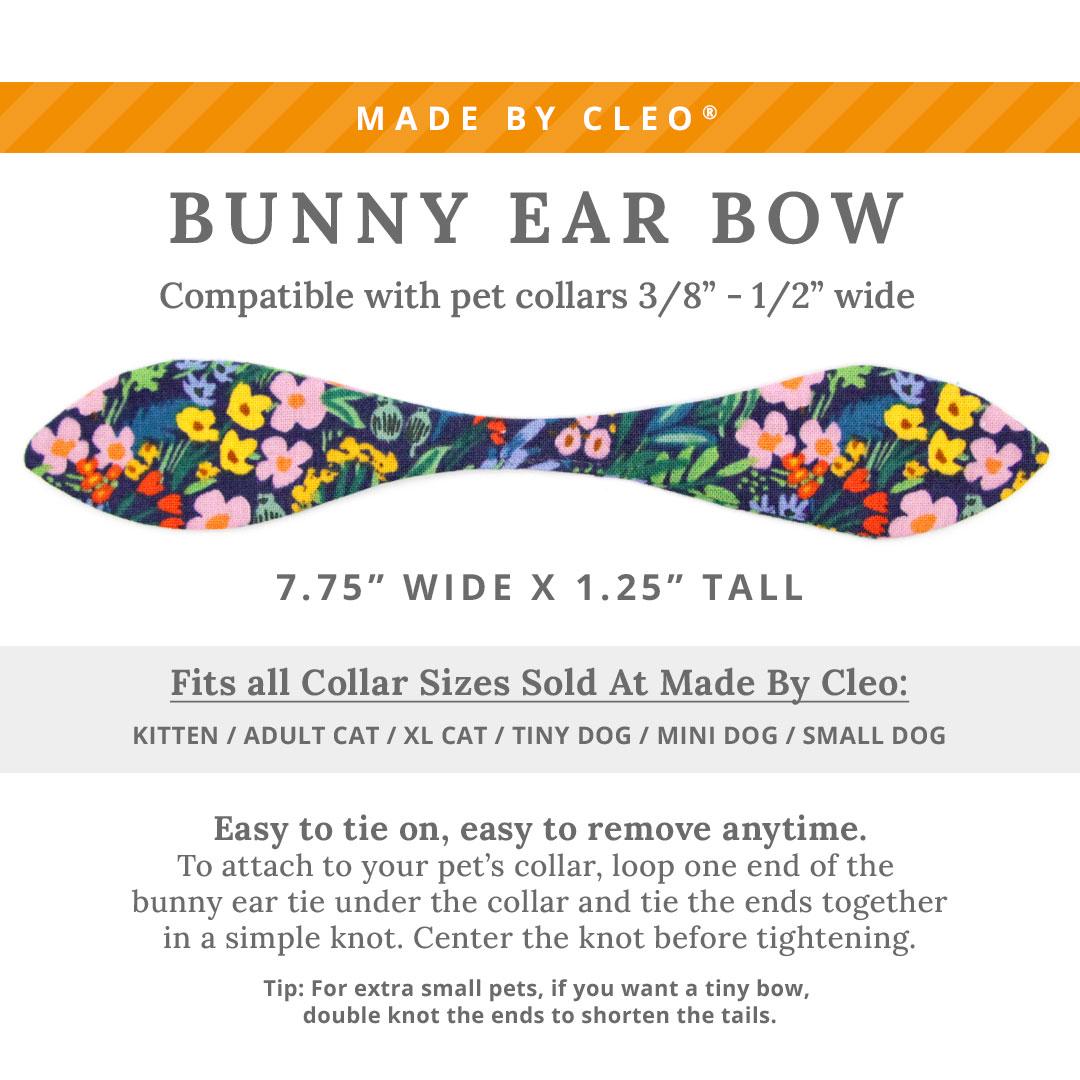 Cat Collar & Bunny Ear Bow Set - "Fantasia - Night" - Rifle Paper Co® Blue Floral Cat Collar w/ Matching Bunny Bow Tie / Cat, Kitten + Small Dog Sizes