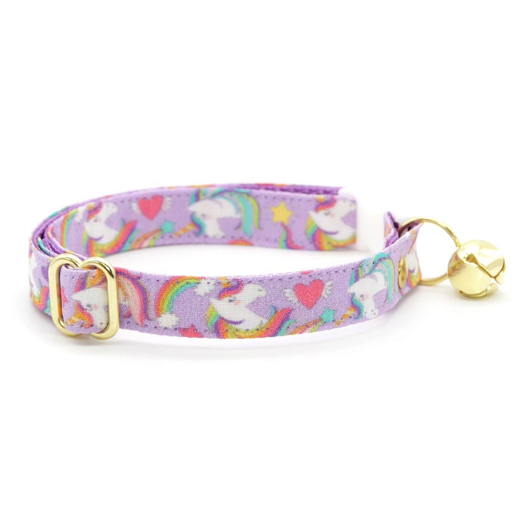 Cat Collar & Bunny Ear Bow Set - "Unicorn Fantasy" - Light Purple Unicorn Cat Collar w/ Matching Bunny Bow Tie / Cat, Kitten + Small Dog Sizes