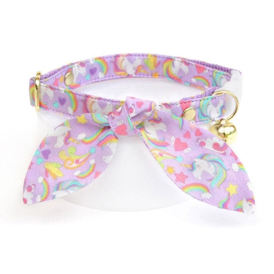Cat Collar & Bunny Ear Bow Set - "Unicorn Fantasy" - Light Purple Unicorn Cat Collar w/ Matching Bunny Bow Tie / Cat, Kitten + Small Dog Sizes