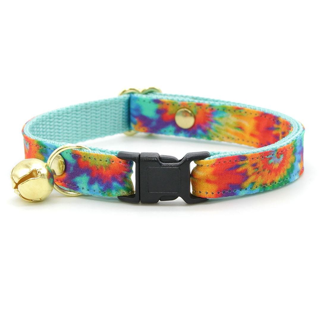 Cat Collar & Bunny Ear Bow Set - "Woodstock" - Tie Dye Cat Collar w/ Matching Bunny Bow Tie / Cat, Kitten + Small Dog Sizes