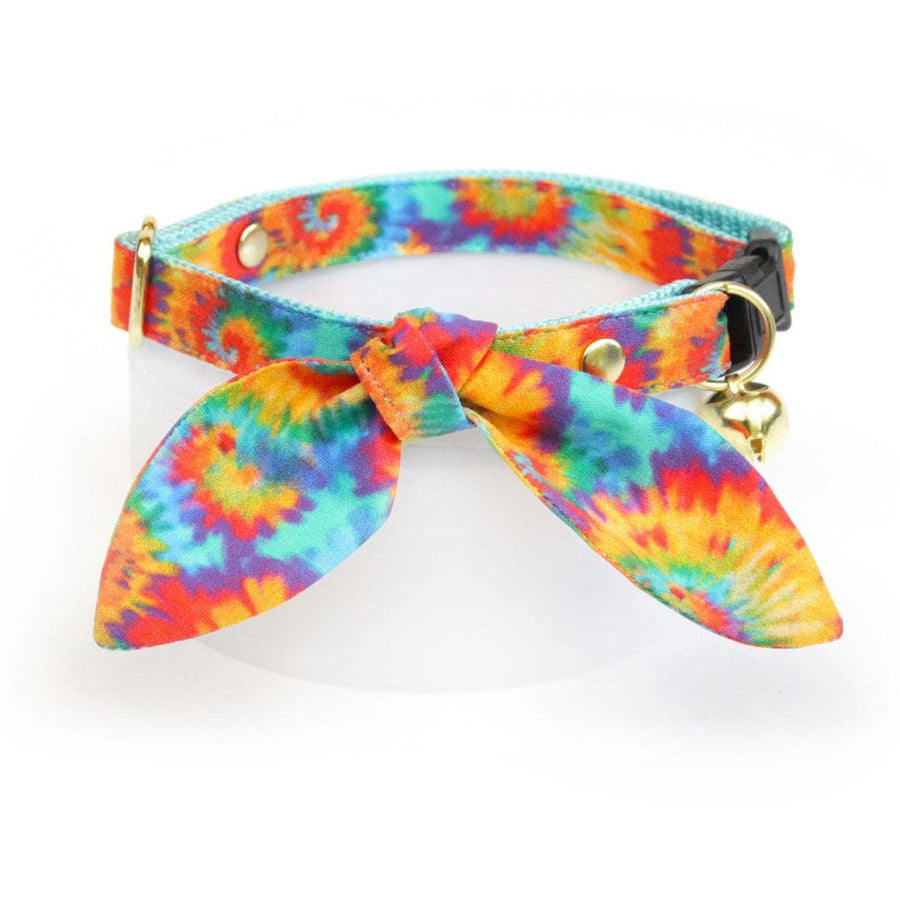 Cat Collar & Bunny Ear Bow Set - "Woodstock" - Tie Dye Cat Collar w/ Matching Bunny Bow Tie / Cat, Kitten + Small Dog Sizes