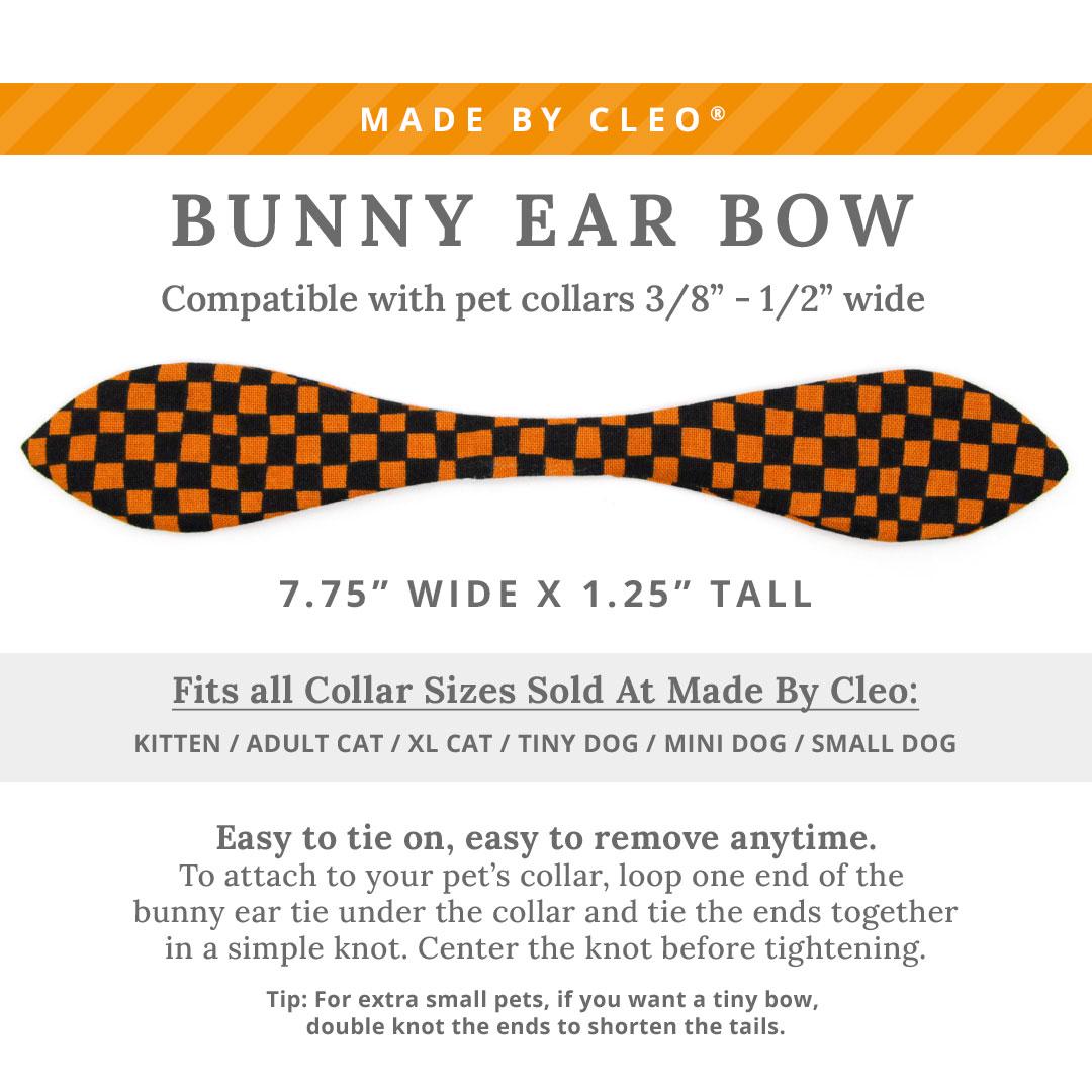 Cat Collar & Bunny Ear Bow Set - "Punk Rock Halloween" - Black Orange Checkered Cat Collar w/ Matching Bunny Bow Tie / Cat, Kitten + Small Dog Sizes