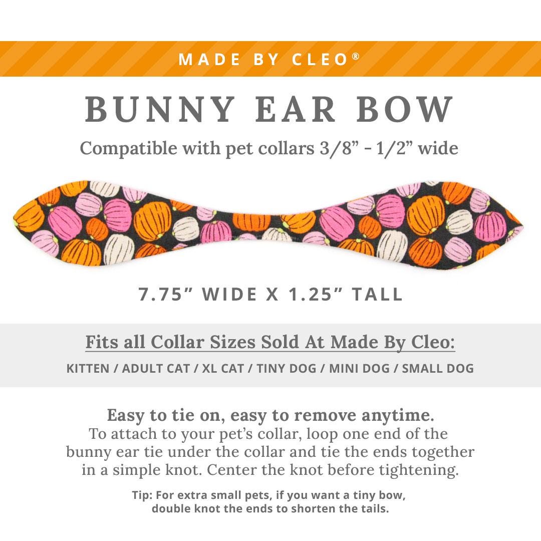 Cat Collar & Bunny Ear Bow Set - "Pumpkin Toss" - Orange Pink Pumpkin Cat Collar w/ Matching Bunny Bow Tie / Fall + Halloween / Cat, Kitten + Small Dog Sizes