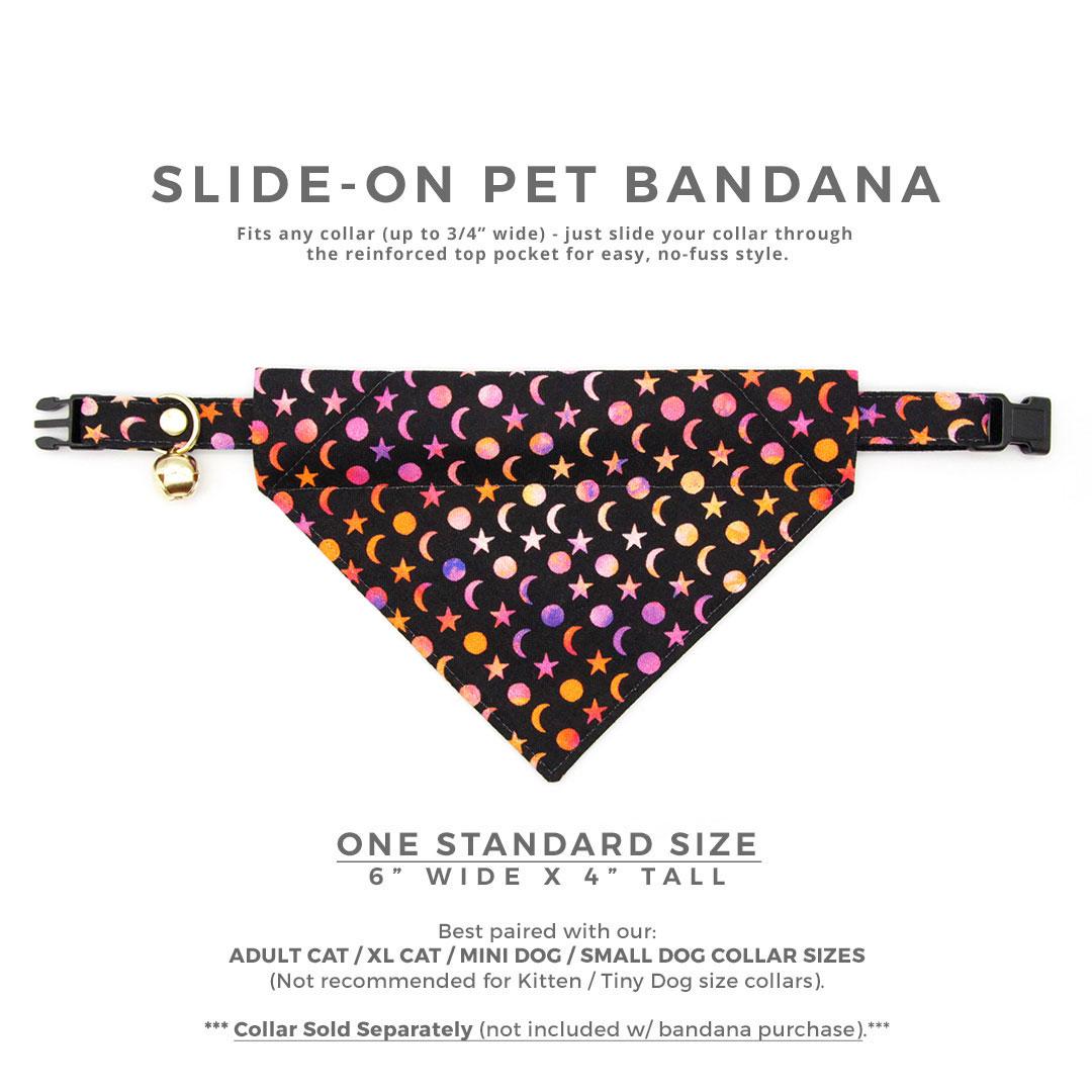 Moon Cat Bandana - "Cosmic" - Black Celestial Moon & Stars Bandana for Cat + Small Dog / Night Sky, Moon Phases, Halloween / Slide-On Over the Collar Bandana