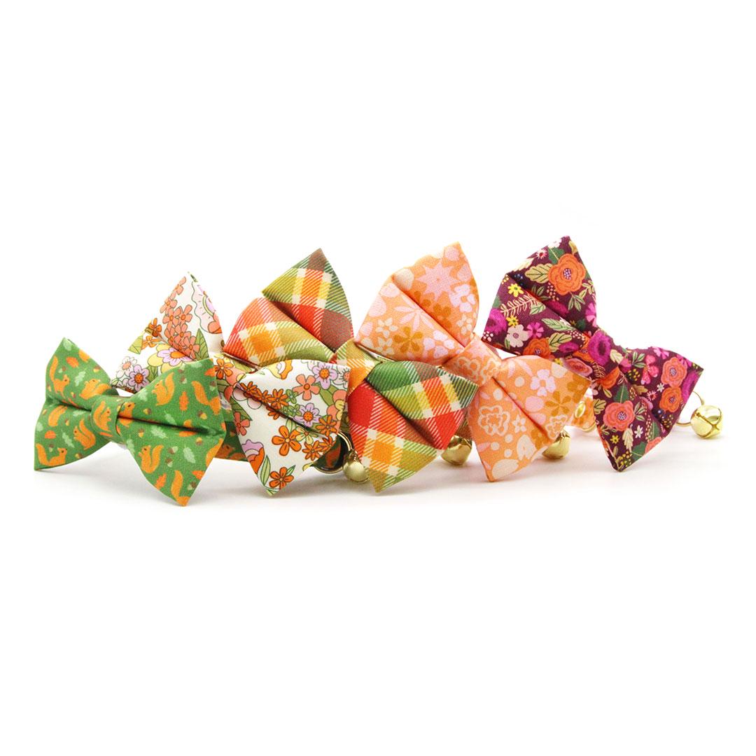 Bow Tie Cat Collar Set - "Groovy Garden" - Yellow Orange Retro Floral Cat Collar with Bow Tie / Cat, Kitten, Small Dog Sizes