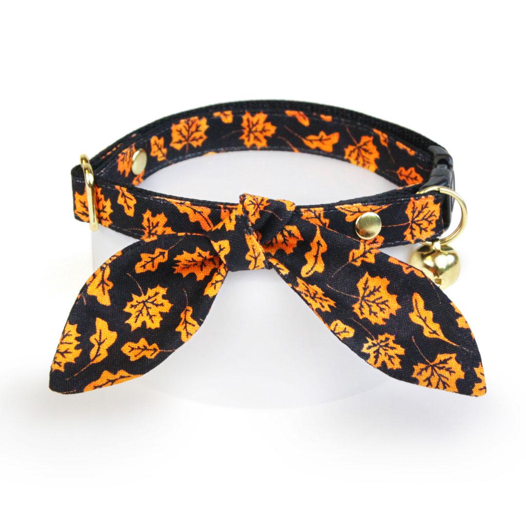 Cat Collar - "Autumn Night" - Fall Leaves Orange Black Cat Collar / Halloween + Fall / Breakaway Buckle or Non-Breakaway / Cat, Kitten + Small Dog Sizes