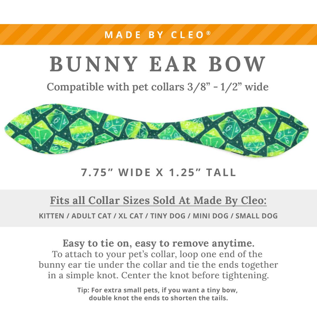 Cat Collar & Bunny Ear Bow Set - "Magic Dice - Green" - DnD Cat Collar w/ Matching Bunny Bow Tie / D20 Dungeons and Dragons D&D  / Cat, Kitten + Small Dog Sizes