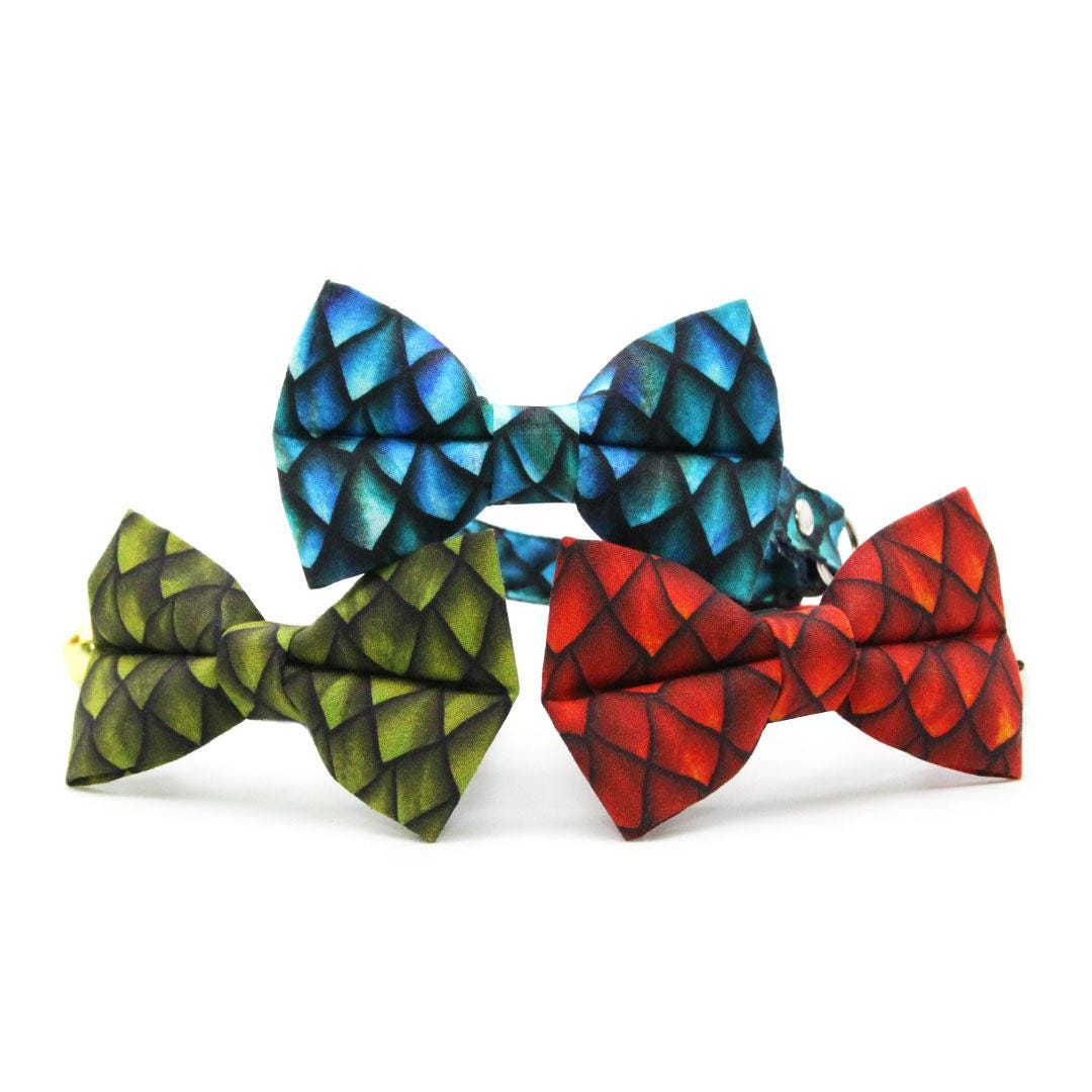 Bow Tie Cat Collar Set - "Dragon Scales - Green" - Fantasy Dragon Cat Collar with Bow Tie / Game of Thrones / Cat, Kitten, Small Dog Sizes
