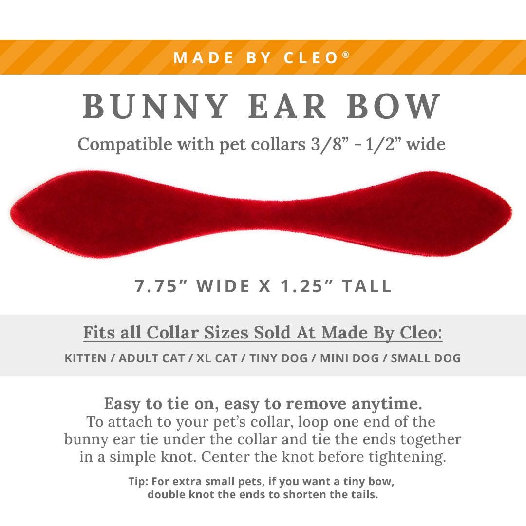 Cat Collar & Bunny Ear Bow Set - "Velvet - Garnet Red" - Red Velvet Cat Collar w/ Matching Bunny Bow Tie / Christmas, Holiday, Wedding + Birthday / Cat, Kitten + Small Dog Sizes