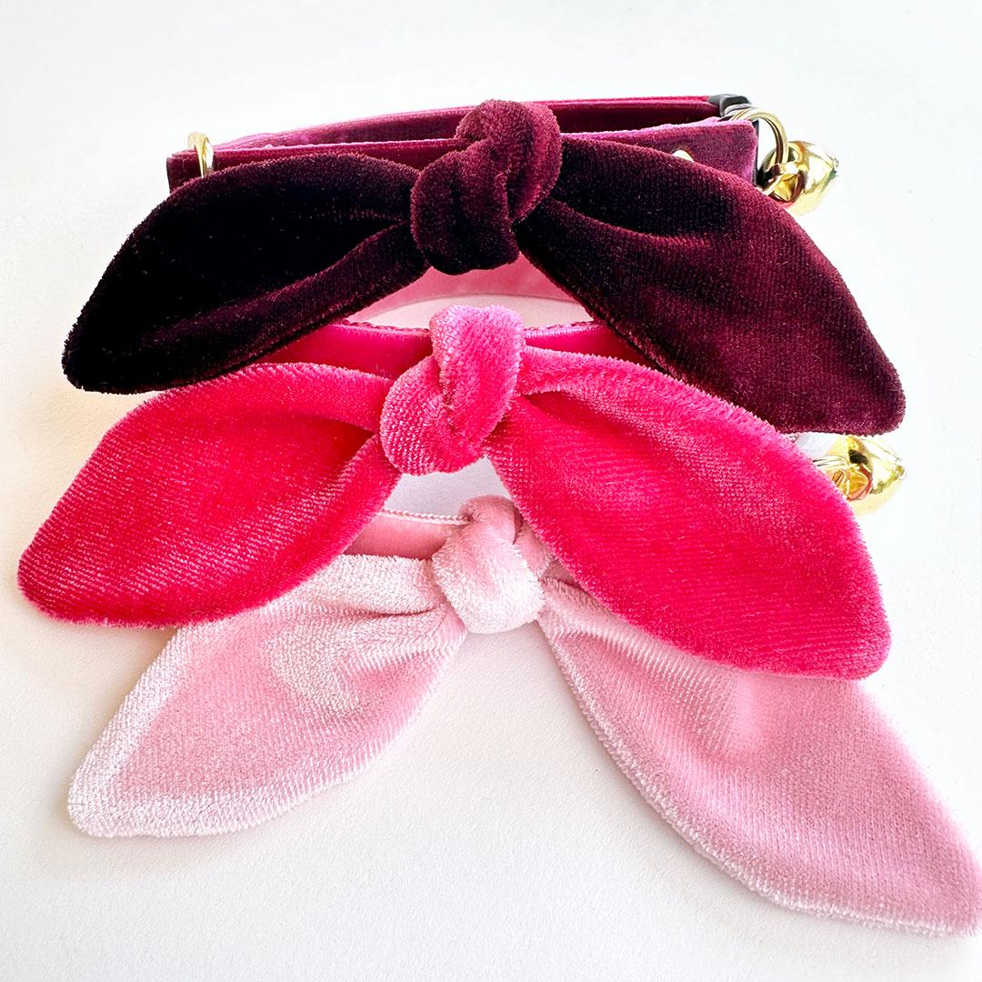 Cat Collar & Bunny Ear Bow Set - "Velvet - Ballet Pink" - Classic Pink Velvet Cat Collar w/ Matching Bunny Bow Tie / Wedding + Birthday / Cat, Kitten + Small Dog Sizes