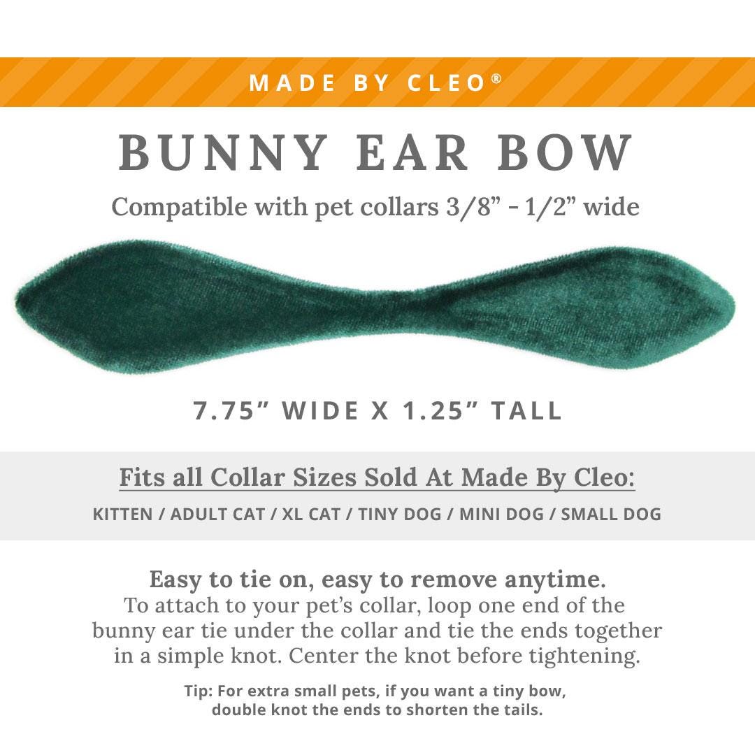 Cat Collar & Bunny Ear Bow Set - "Velvet - Hunter Green" - Dark Green Velvet Cat Collar w/ Matching Bunny Bow Tie / Christmas, Holiday, Wedding + Birthday / Cat, Kitten + Small Dog Sizes
