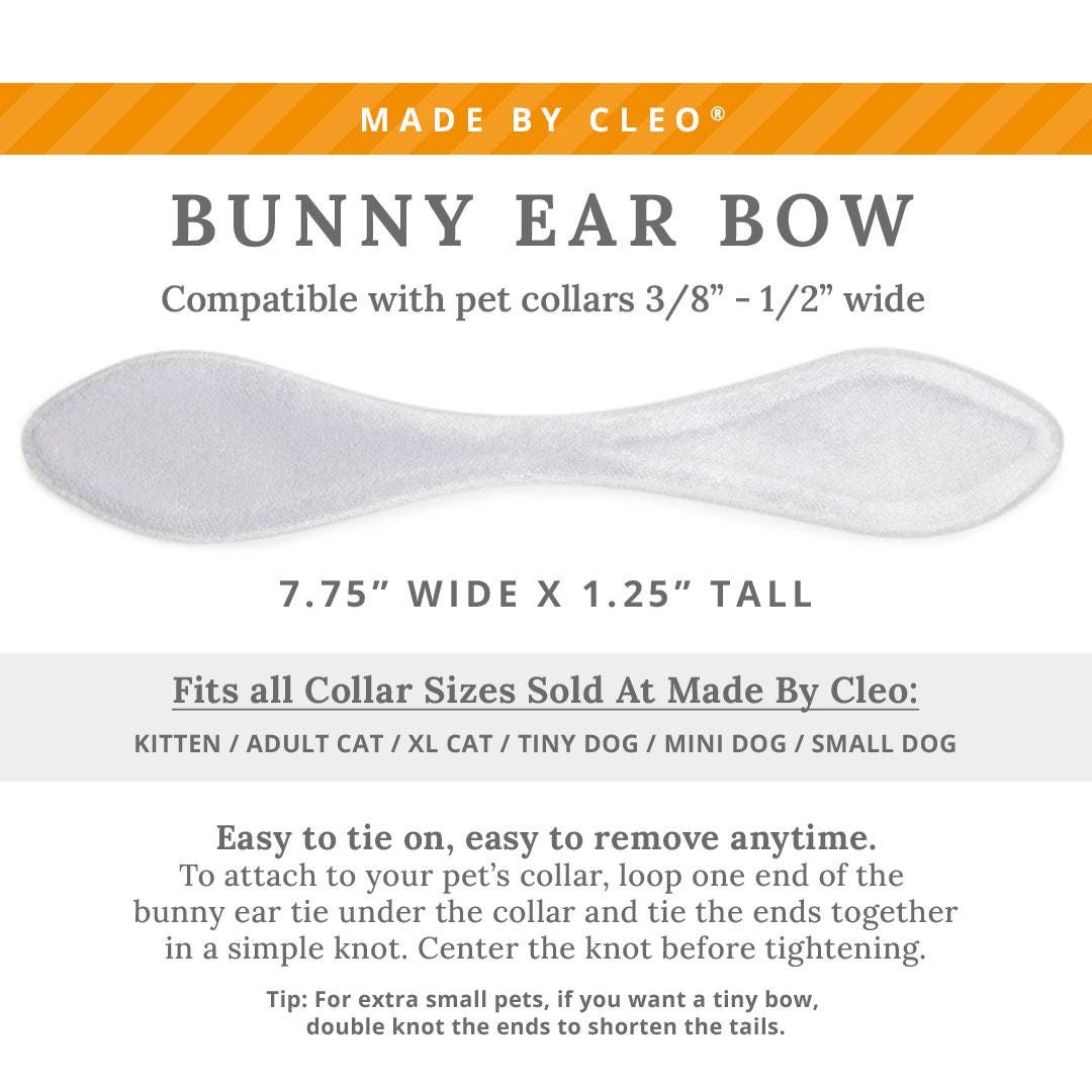 Cat Collar & Bunny Ear Bow Set - "Velvet - Snowy White" - White Velvet Cat Collar w/ Matching Bunny Bow Tie / Wedding + Birthday / Cat, Kitten + Small Dog Sizes Cat Collar with Bunny Bow Tie, Wedding Cat Bow Collar