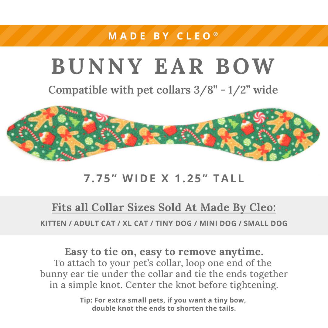 Cat Collar & Bunny Ear Bow Set - "Christmas Treats - Green" - Holiday Gingerbread Cat Collar w/ Matching Bunny Bow Tie / Cat, Kitten + Small Dog Sizes