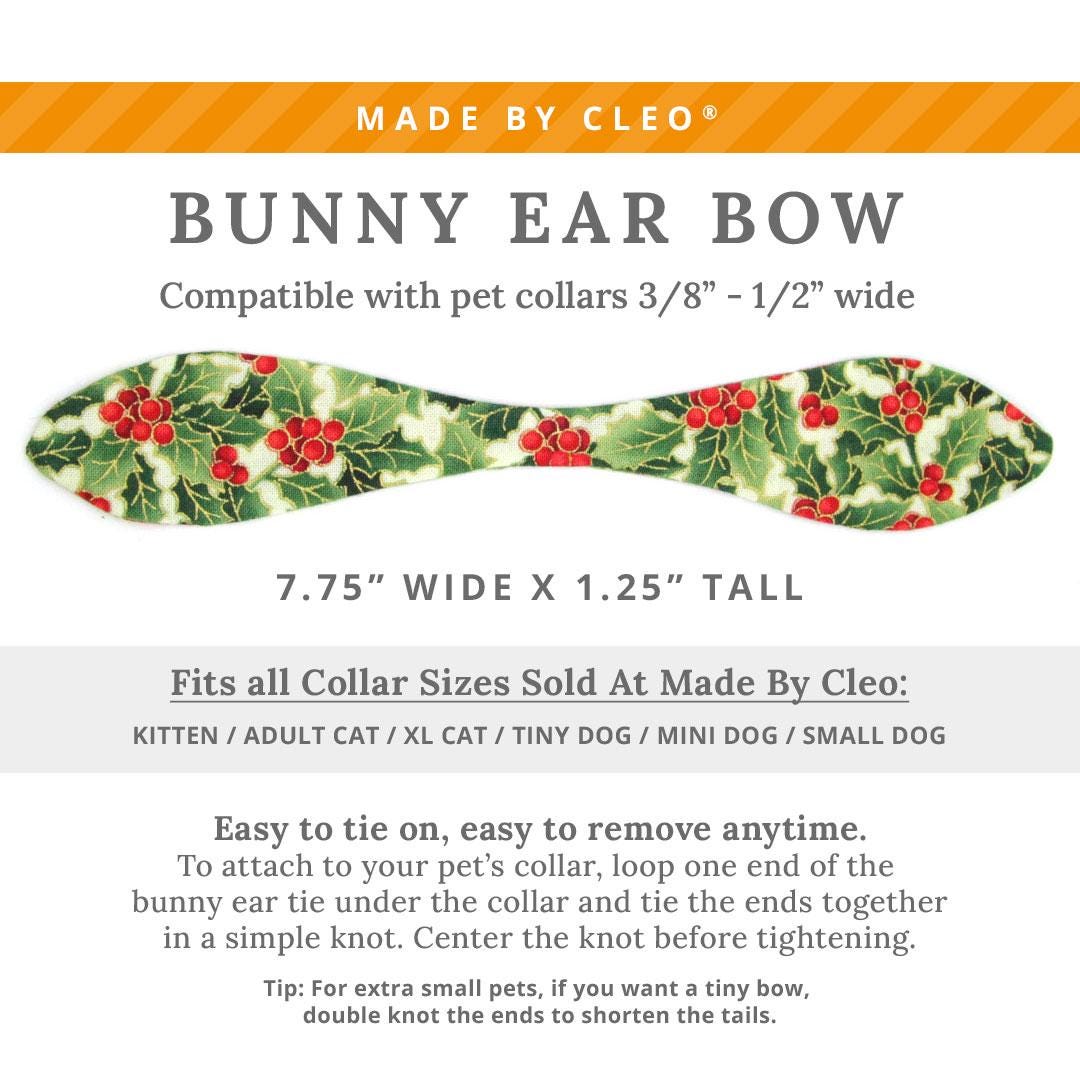 Cat Collar & Bunny Ear Bow Set - "Holiday Holly" - Green Garlands & Red Berries Cat Collar w/ Matching Bunny Bow Tie / Christmas / Cat, Kitten + Small Dog Sizes