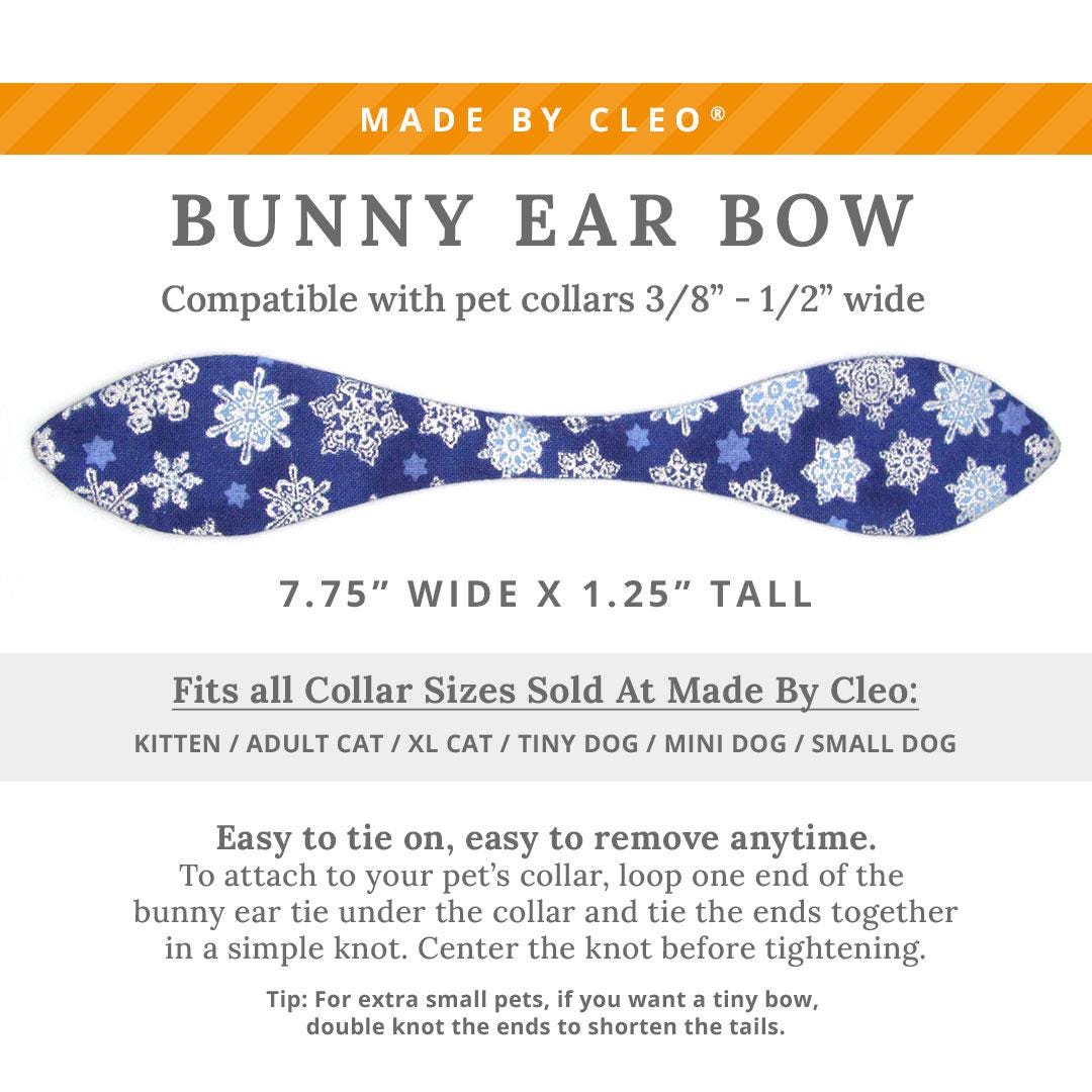 Cat Collar & Bunny Ear Bow Set - "Shimmering Snowflakes - Blue" - Silver & Blue Winter Holiday Cat Collar w/ Matching Bunny Bow Tie / Solstice / Cat, Kitten + Small Dog Sizes