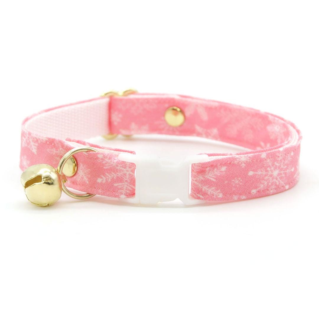 BACKORDER 12/16 - Cat Collar & Bunny Ear Bow Set - "Snowflakes - Sugar Pink" - Snow Pink Winter Cat Collar w/ Matching Bunny Bow Tie / Christmas Holiday / Cat, Kitten + Small Dog Sizes