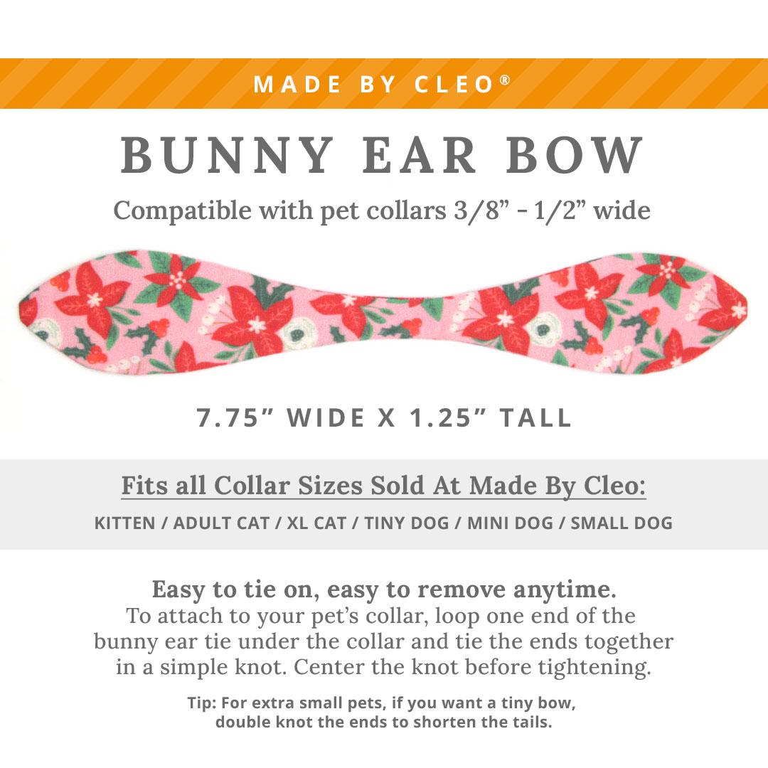 Cat Collar & Bunny Ear Bow Set - "Winter Blooms - Pink" - Holiday Floral Poinsettia Cat Collar w/ Matching Bunny Bow Tie / Christmas / Cat, Kitten + Small Dog Sizes