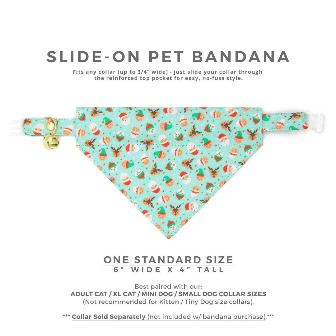 Holiday Cat Bandana - "Dear Santa" - Mint Christmas Elves & Santa Bandana for Cat + Small Dog / Elf, Reindeer, North Pole / Slide-On Over the Collar Bandana