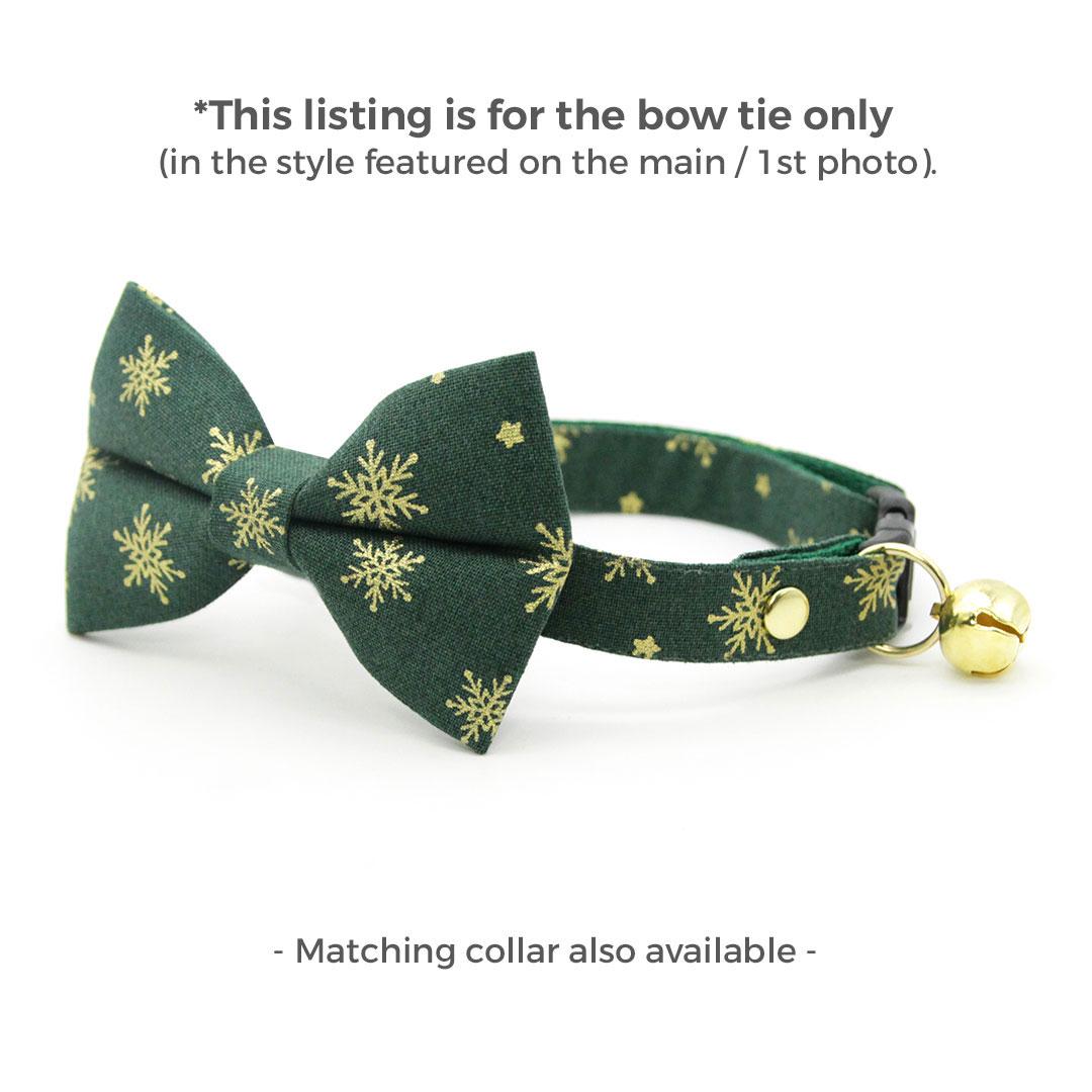 Holiday Cat Bow Tie - "Juniper" - Christmas Green & Gold Snowflake Bow Tie for Cat / Winter Snow / Cat + Small Dog Bowtie