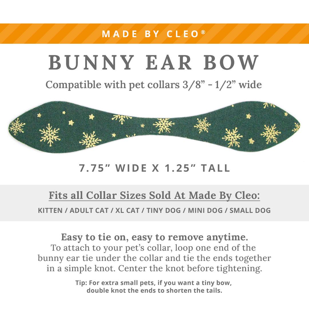 Cat Collar & Bunny Ear Bow Set - "Juniper" - Green & Gold Snowflake Cat Collar w/ Matching Bunny Bow Tie / Christmas, Holiday / Cat, Kitten + Small Dog Sizes