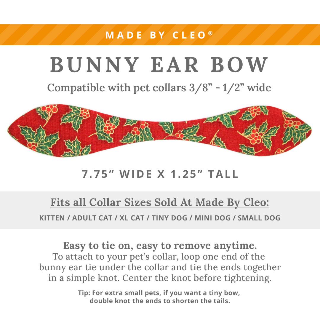 Cat Collar & Bunny Ear Bow Set - "Crimson Berry" - Red Holly Cat Collar w/ Matching Bunny Bow Tie / Christmas, Holiday / Cat, Kitten + Small Dog Sizes