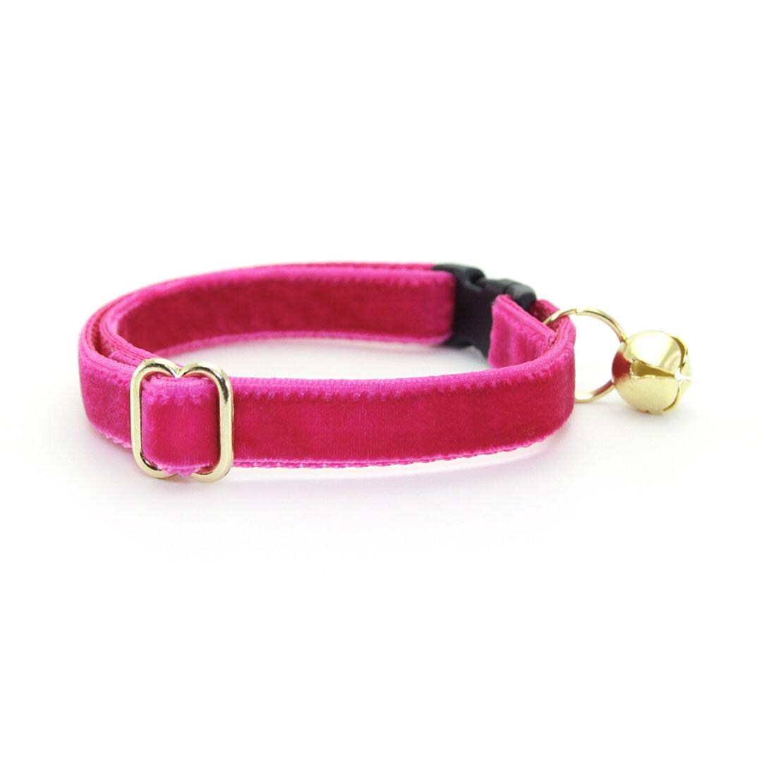 Cat Collar & Bunny Ear Bow Set - "Velvet - Azalea" - Vibrant Magenta Pink Velvet Cat Collar w/ Matching Bunny Bow Tie / Wedding + Birthday / Cat, Kitten + Small Dog Sizes