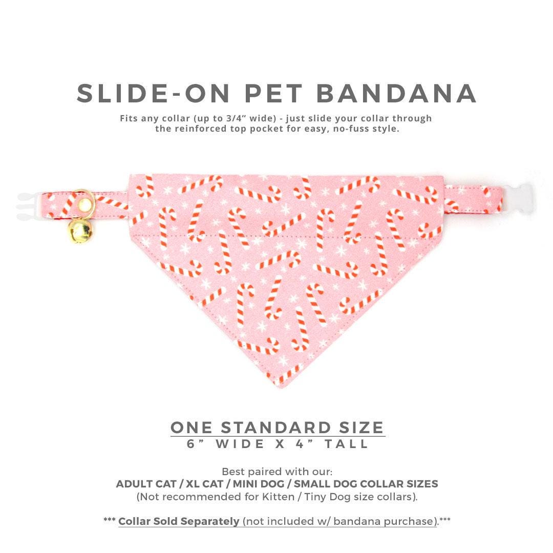 Holiday Cat Bandana - "Candy Christmas" - Pink Candy Cane Bandana for Cat + Small Dog / Christmas / Slide-On Over the Collar Bandana