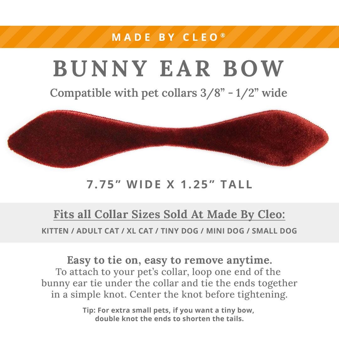 Cat Collar & Bunny Ear Bow Set - "Velvet - Mahogany" - Auburn Brown Velvet Cat Collar w/ Matching Bunny Bow Tie / Fall, Wedding + Birthday / Cat, Kitten + Small Dog Sizes