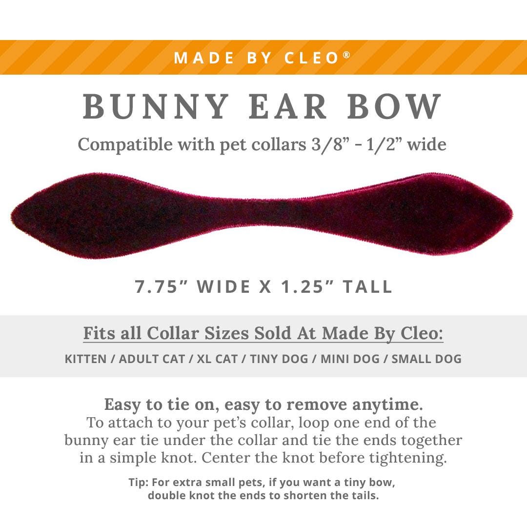 Cat Collar & Bunny Ear Bow Set - "Velvet - Merlot" - Burgundy Wine Velvet Cat Collar w/ Matching Bunny Bow Tie / Wedding + Birthday / Cat, Kitten + Small Dog Sizes