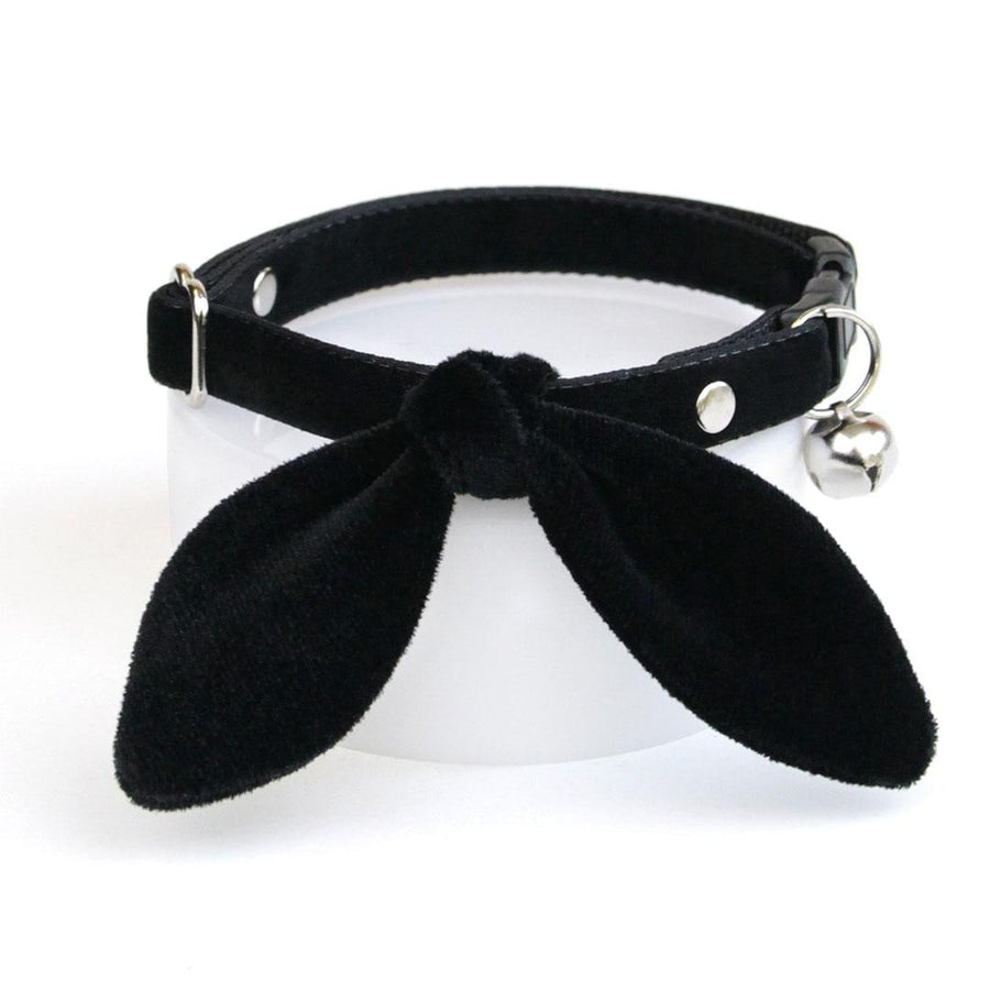 Cat Collar & Bunny Ear Bow Set - "Velvet - Onyx" - Luxe Black Velvet Cat Collar w/ Matching Bunny Bow Tie / Wedding + Birthday / Cat, Kitten + Small Dog Sizes