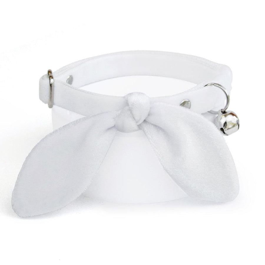 Cat Collar & Bunny Ear Bow Set - "Velvet - Snowy White" - White Velvet Cat Collar w/ Matching Bunny Bow Tie / Wedding + Birthday / Cat, Kitten + Small Dog Sizes Cat Collar with Bunny Bow Tie, Wedding Cat Bow Collar