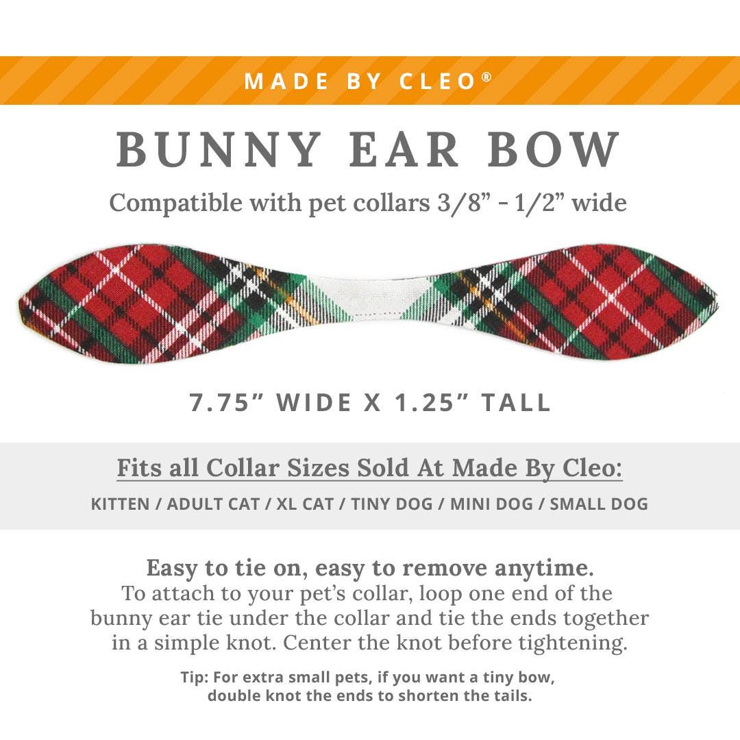 Cat Collar & Bunny Ear Bow Set - "Birchwood" - Red Green White Holiday Plaid Cat Collar w/ Matching Bunny Bow Tie / Christmas / Cat, Kitten + Small Dog Sizes
