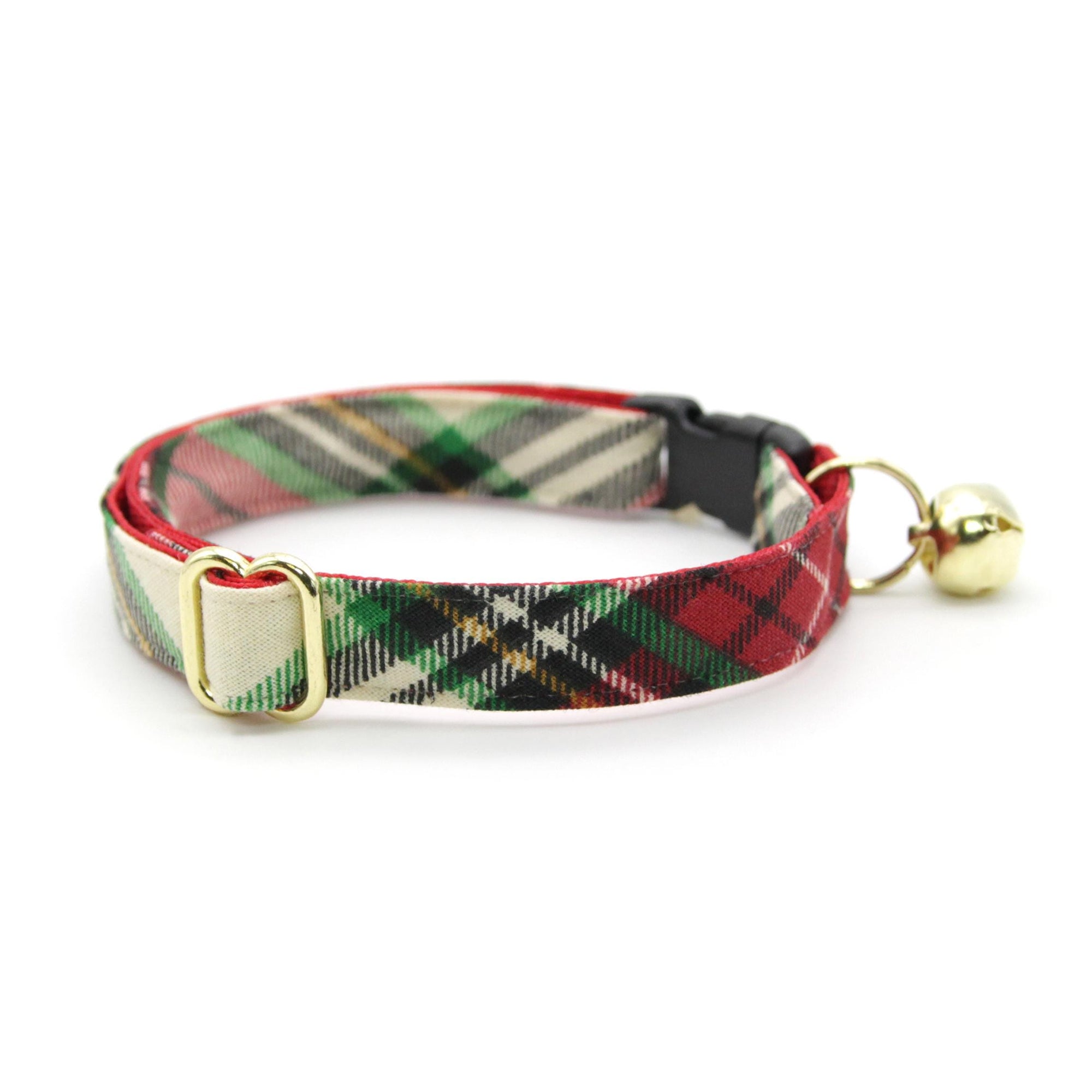 Cat Collar & Bunny Ear Bow Set - "Birchwood" - Red Green White Holiday Plaid Cat Collar w/ Matching Bunny Bow Tie / Christmas / Cat, Kitten + Small Dog Sizes