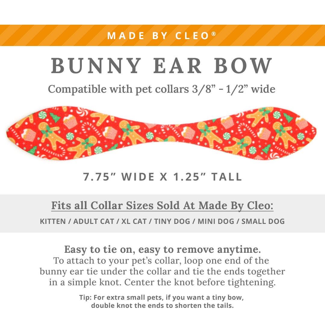 Cat Collar & Bunny Ear Bow Set - "Christmas Treats - Red" - Holiday Gingerbread Cat Collar w/ Matching Bunny Bow Tie / Cat, Kitten + Small Dog Sizes