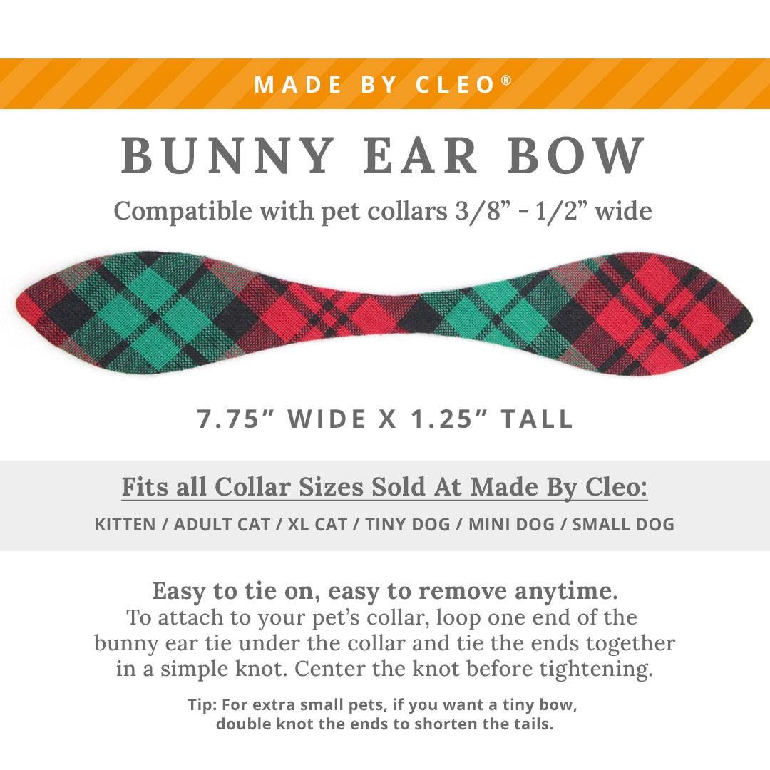 Cat Collar & Bunny Ear Bow Set - "Fireside" - Rustic Red & Green Holiday Plaid Cat Collar w/ Matching Bunny Bow Tie / Christmas / Cat, Kitten + Small Dog Sizes