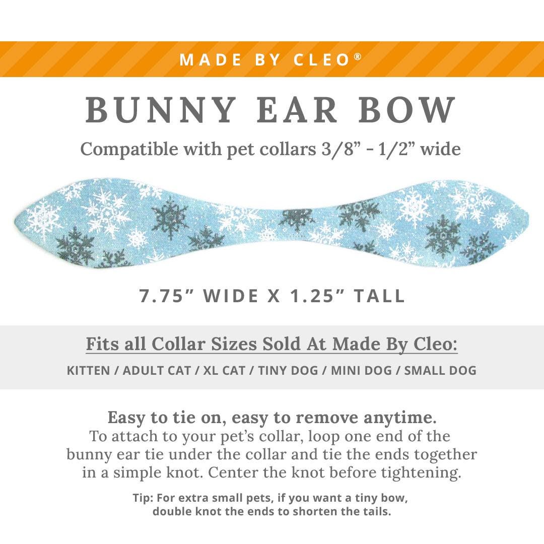 Cat Collar & Bunny Ear Bow Set - "Snowflakes - Frosty Blue" - Light Blue Snow Winter Cat Collar w/ Matching Bunny Bow Tie / Christmas, Holiday / Cat, Kitten + Small Dog Sizes
