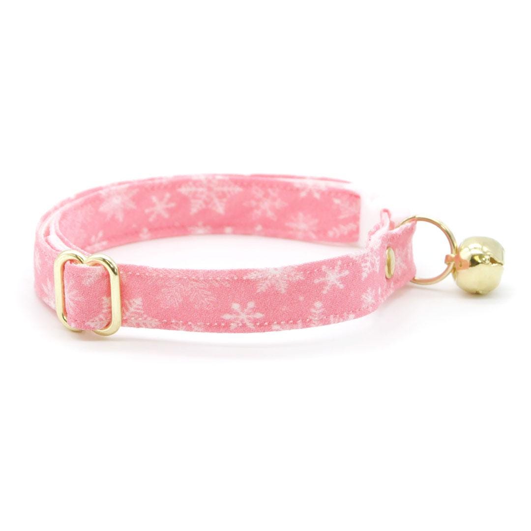 BACKORDER 12/16 - Cat Collar & Bunny Ear Bow Set - "Snowflakes - Sugar Pink" - Snow Pink Winter Cat Collar w/ Matching Bunny Bow Tie / Christmas Holiday / Cat, Kitten + Small Dog Sizes
