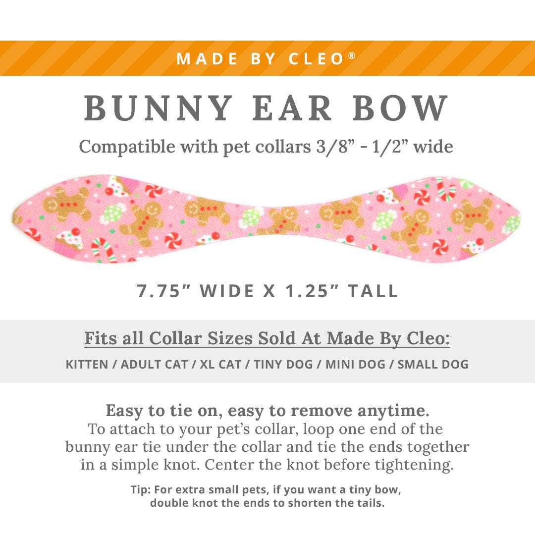 Cat Collar & Bunny Ear Bow Set - "Sugar & Spice" - Pink Candy Gingerbread Holiday Cat Collar w/ Matching Bunny Bow Tie / Christmas / Cat, Kitten + Small Dog Sizes