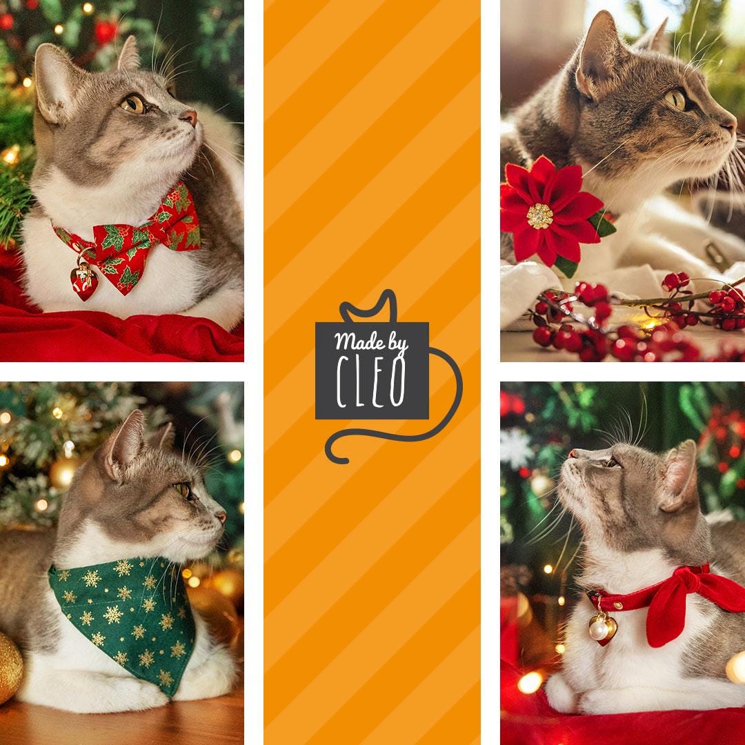 Cat Collar & Bunny Ear Bow Set - "Velvet - Garnet Red" - Red Velvet Cat Collar w/ Matching Bunny Bow Tie / Christmas, Holiday, Wedding + Birthday / Cat, Kitten + Small Dog Sizes