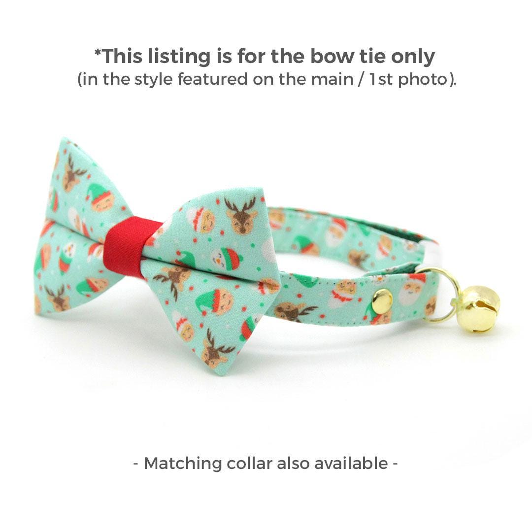 Holiday Cat Bow Tie - "Dear Santa" - Mint Christmas Santa Bow Tie for Cat / Elf, Elves, Reindeer, Snowman / Cat + Small Dog Bowtie