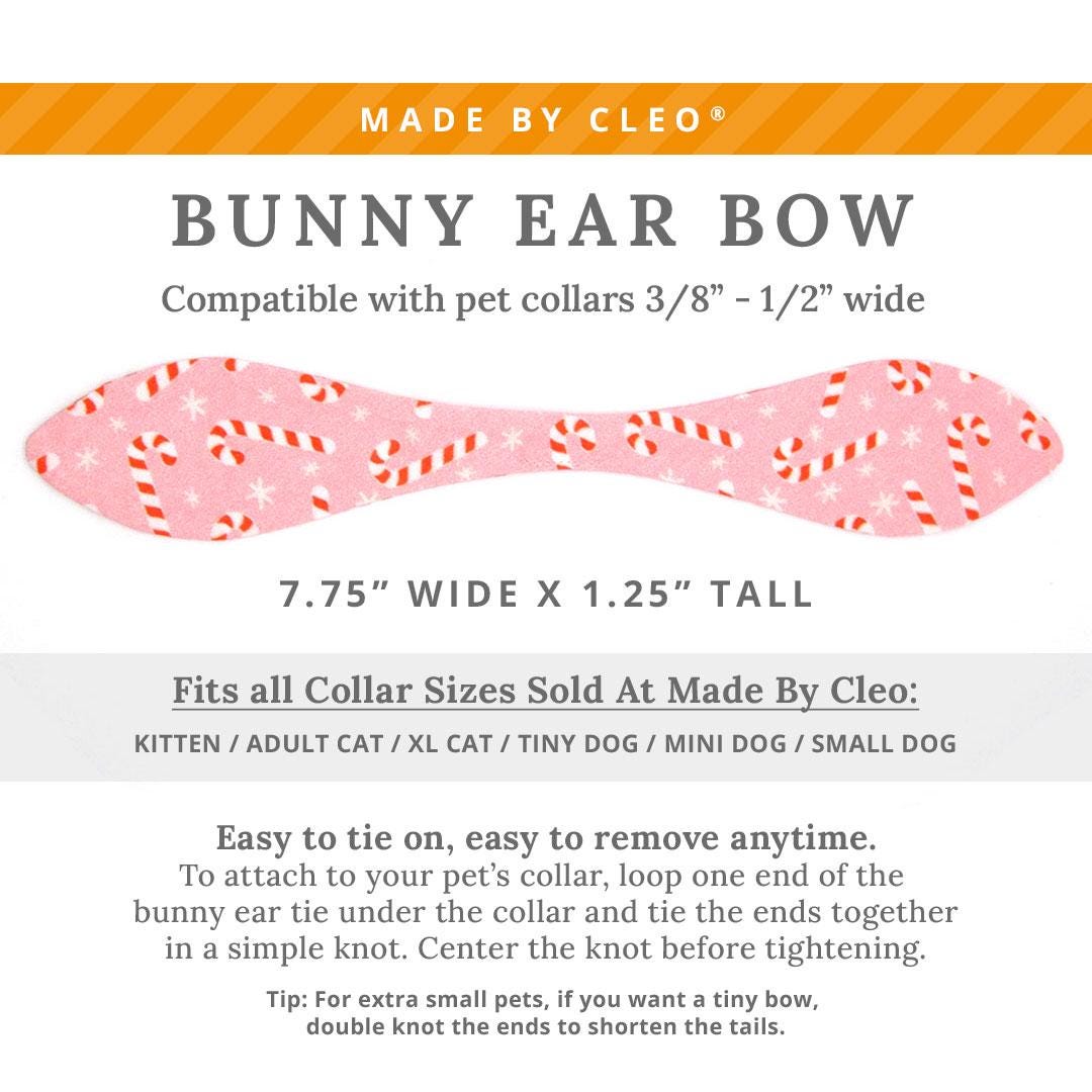 Cat Collar & Bunny Ear Bow Set - "Candy Christmas" - Pink Candy Cane Cat Collar w/ Matching Bunny Bow Tie / Girly Holiday / Cat, Kitten + Small Dog Sizes